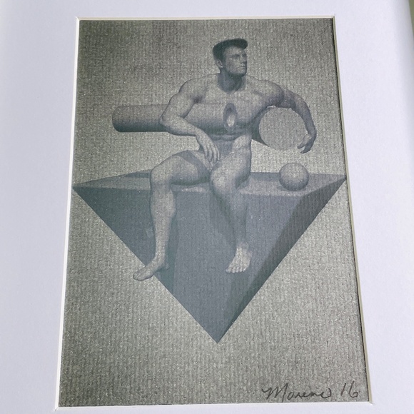 Signed Original Drawing Illustration of Male Figure & Geometric Shapes - Picture 2 of 9